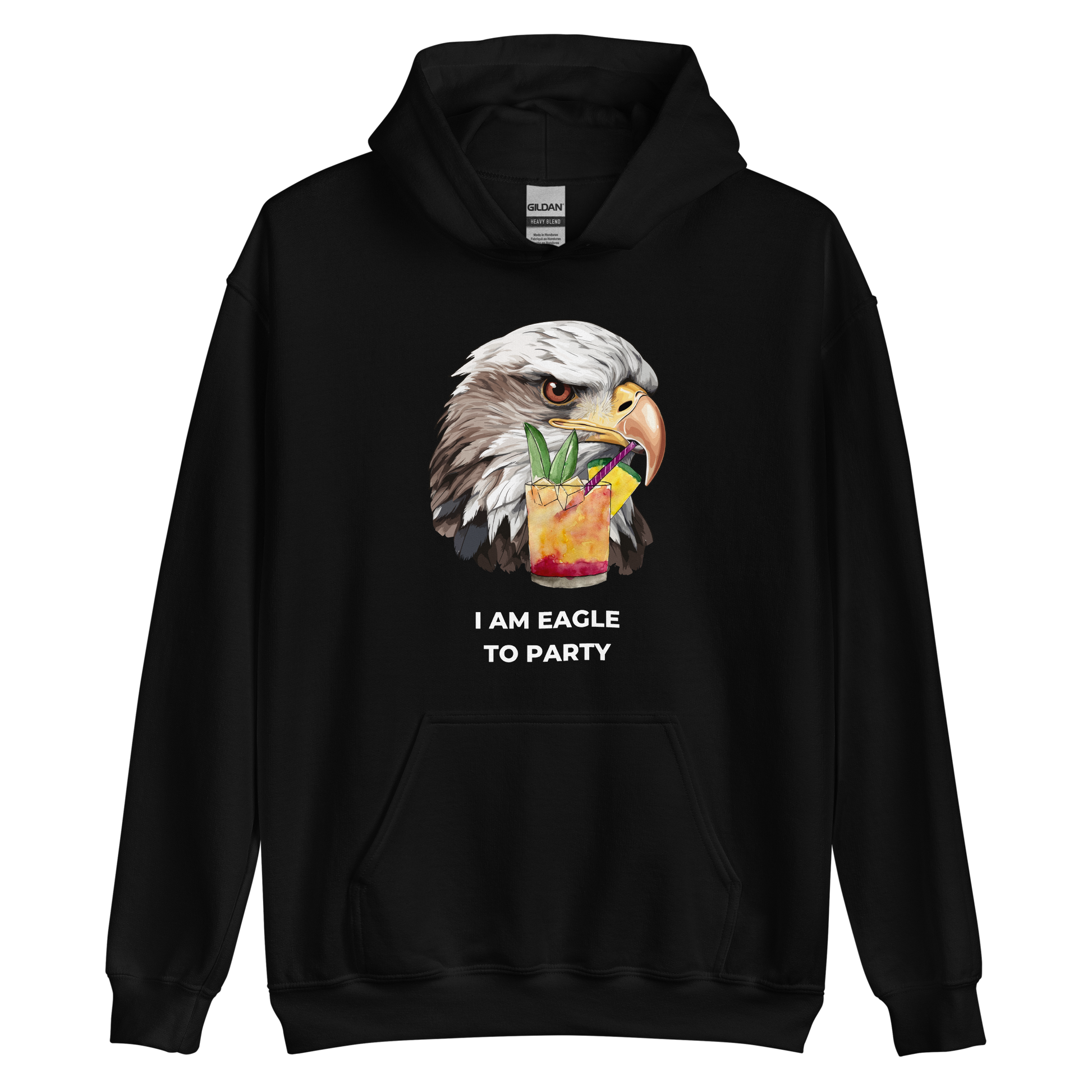 Black Eagle Hoodie featuring a captivating I Am Eagle To Party graphic on the chest - Funny Graphic Eagle Party Hoodies - Boozy Fox