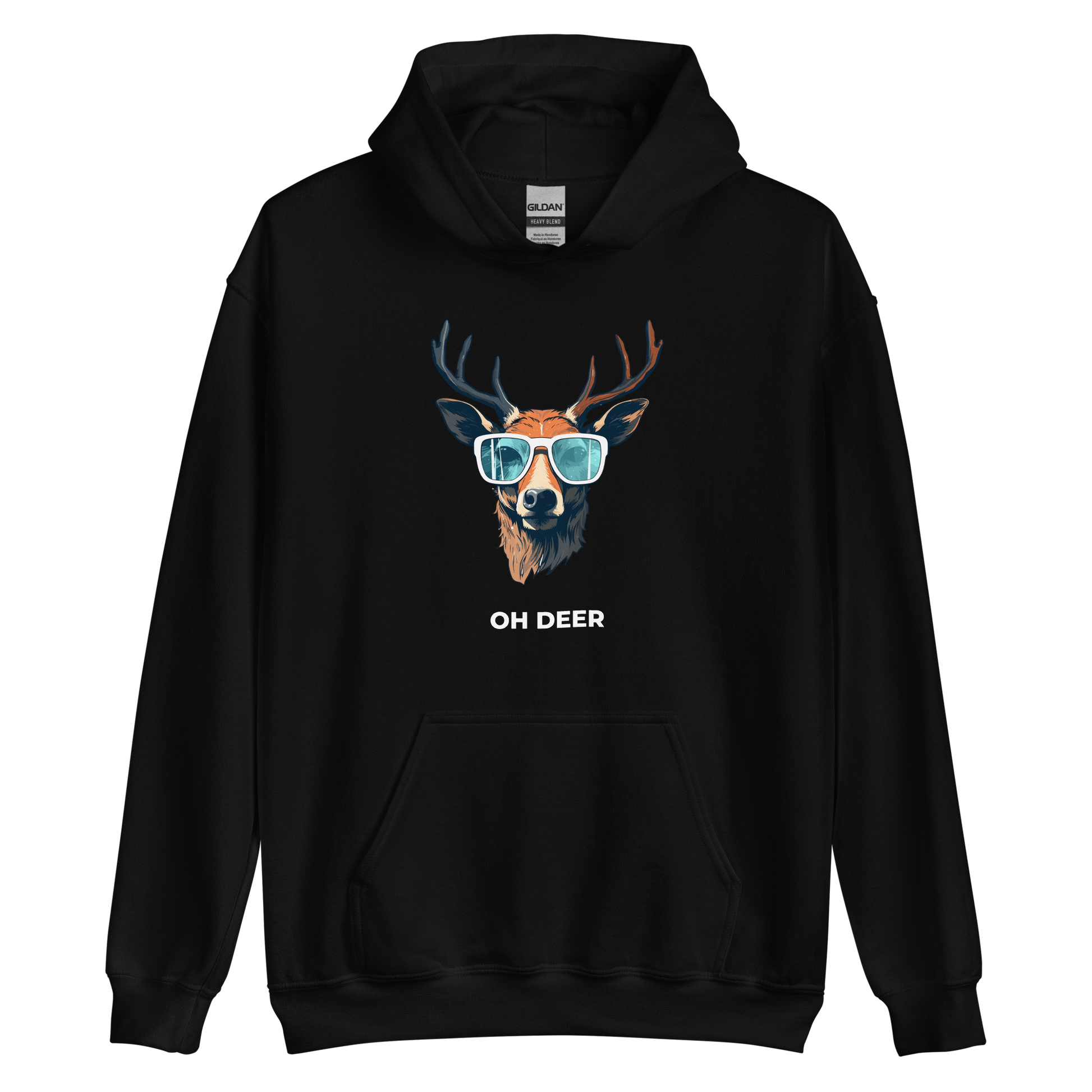 Black Deer Hoodie featuring a hilarious Oh Deer graphic on the chest - Funny Graphic Deer Hoodies - Boozy Fox
