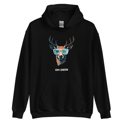 Black Deer Hoodie featuring a hilarious Oh Deer graphic on the chest - Funny Graphic Deer Hoodies - Boozy Fox