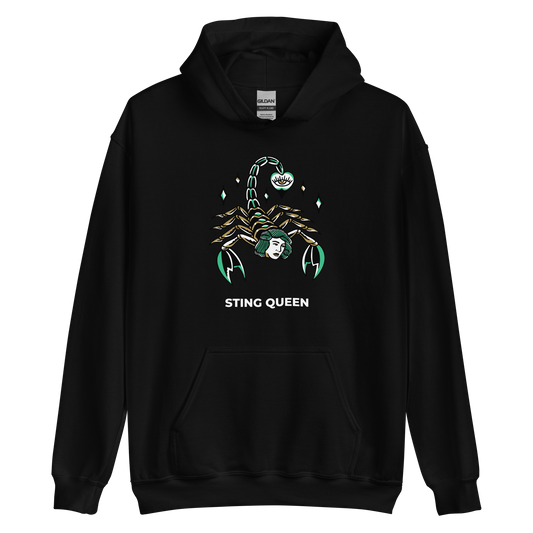 Black Scorpion Hoodie featuring a killer Sting Queen graphic on the chest - Cool Graphic Scorpion Hoodies - Boozy Fox