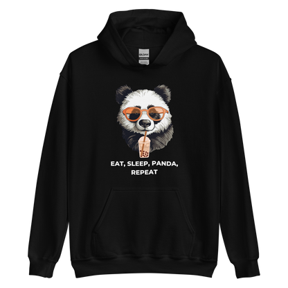 Black Panda Hoodie featuring the hilarious Eat, Sleep, Panda, Repeat graphic on the chest - Funny Graphic Panda Hoodies - Boozy Fox