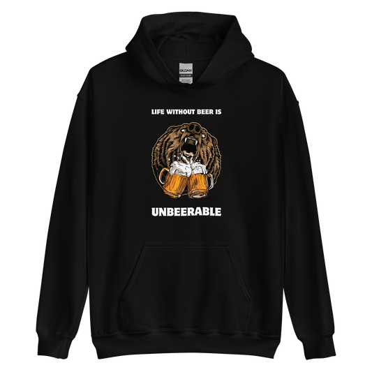 Black Bear Hoodie featuring a Life Without Beer Is Unbeerable graphic on the chest - Funny Graphic Bear Hoodies - Boozy Fox