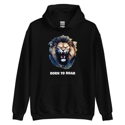 Funny Born to Roar Lion Hoodie in black by Boozy Fox
