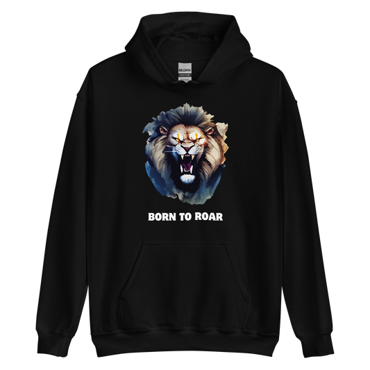 Funny Born to Roar Lion Hoodie in black by Boozy Fox
