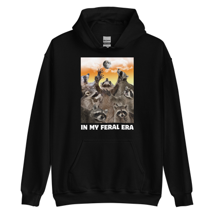 Funny In My Feral Era Raccoon graphic hoodie in black by Boozy Fox