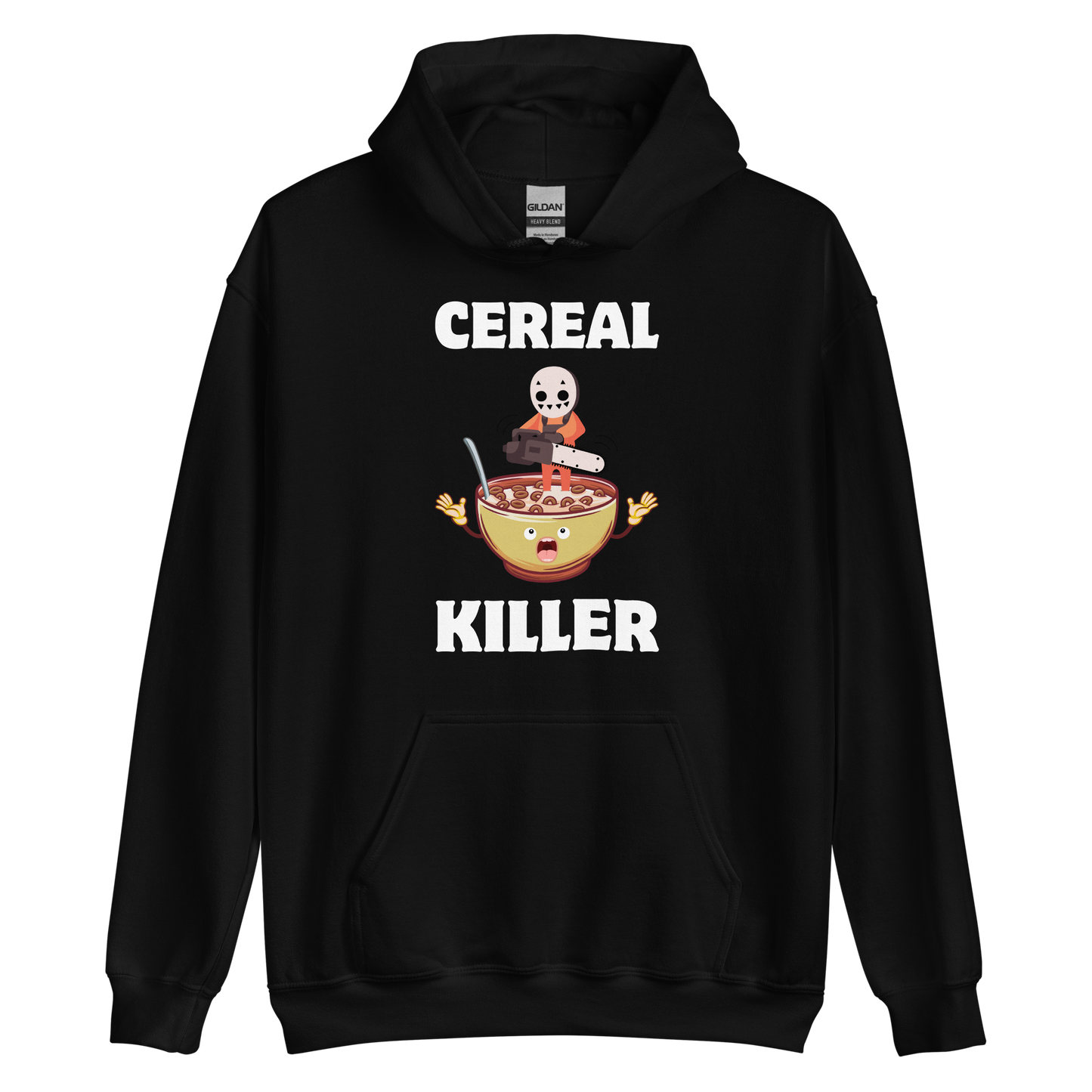Funny Cereal Killer breakfast graphic hoodie in black by Boozy Fox