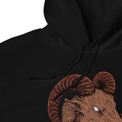 Front details of a Black Goat Hoodie featuring a captivating Relax, I've Goat This graphic on the chest - Funny Graphic Goat Hoodies - Boozy Fox
