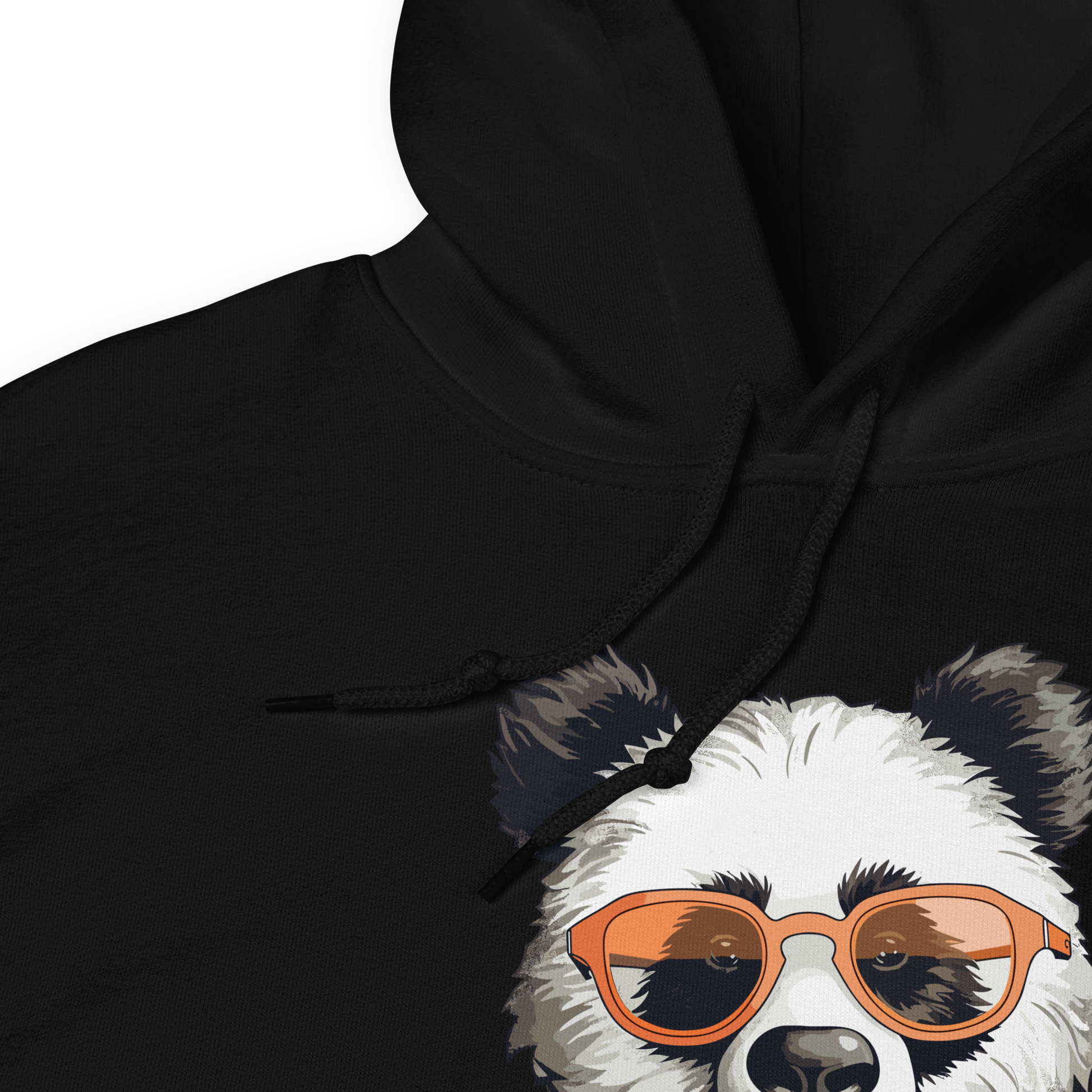Product details of a Black Panda Hoodie featuring the hilarious Eat, Sleep, Panda, Repeat graphic on the chest - Funny Graphic Panda Hoodies - Boozy Fox