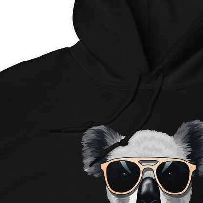 Product details of a Black Koala Hoodie featuring a captivating Koalafied To Party graphic on the chest - Funny Graphic Koala Hoodies - Boozy Fox
