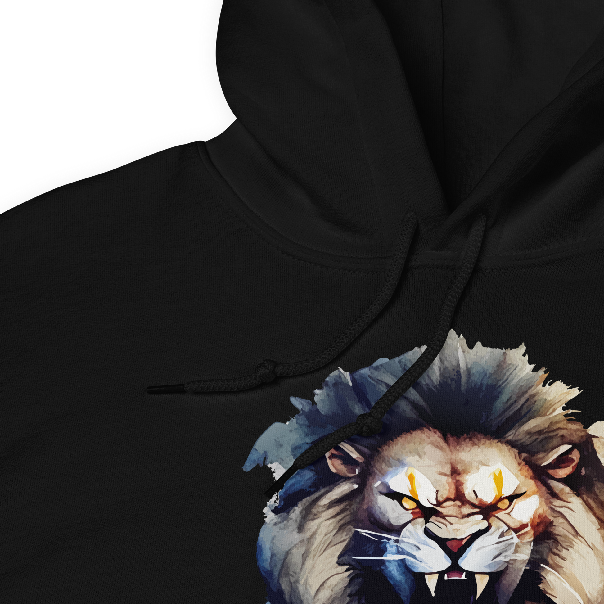 Front details of a Funny Born to Roar Lion Hoodie in black by Boozy Fox