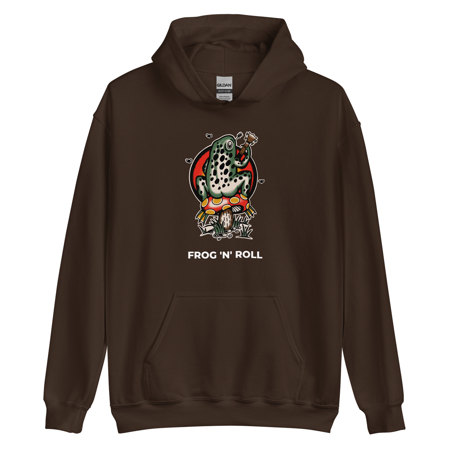 Dark Chocolate Frog Hoodie featuring the hilarious Frog 'n' Roll graphic on the chest - Funny Graphic Frog Hoodies - Boozy Fox