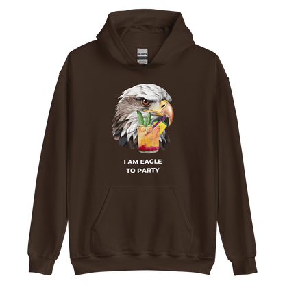 Dark Chocolate Eagle Hoodie featuring a captivating I Am Eagle To Party graphic on the chest - Funny Graphic Eagle Party Hoodies - Boozy Fox