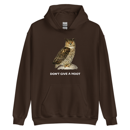 Dark Chocolate Owl Hoodie featuring a captivating Don't Give A Hoot graphic on the chest - Funny Graphic Owl Hoodies - Boozy Fox
