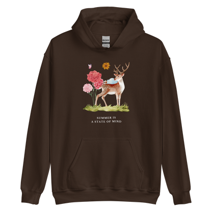 Dark Chocolate Summer Is a State of Mind Hoodie Featuring a Summer Is a State of Mind graphic on the chest - Cute Graphic Summer Hoodies - Boozy Fox