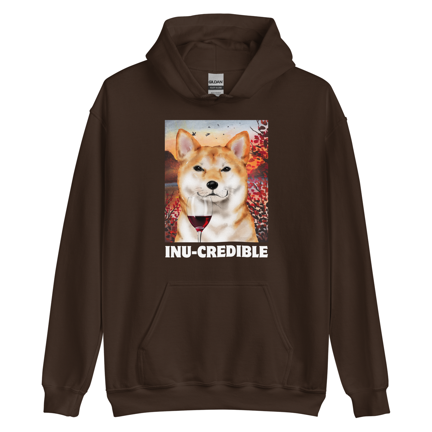 Funny Shiba Inu graphic hoodie in dark chocolate brown by Boozy Fox