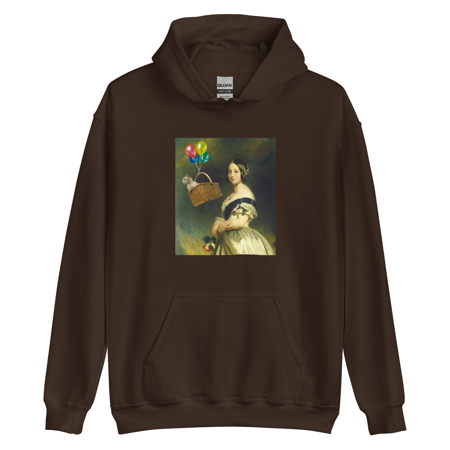 Funny Young Queen Victoria graphic hoodie in dark chocolate brown by Boozy Fox