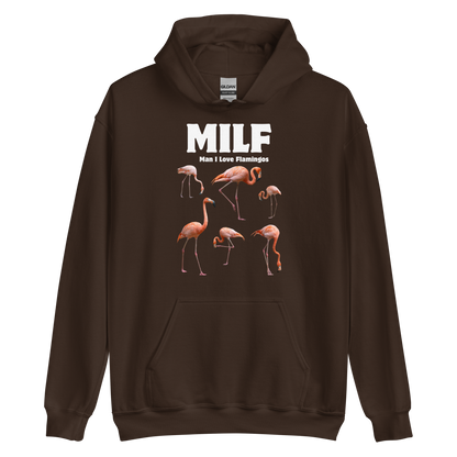 Funny Man I Love Flamingos graphic hoodie in dark chocolate brown by Boozy Fox