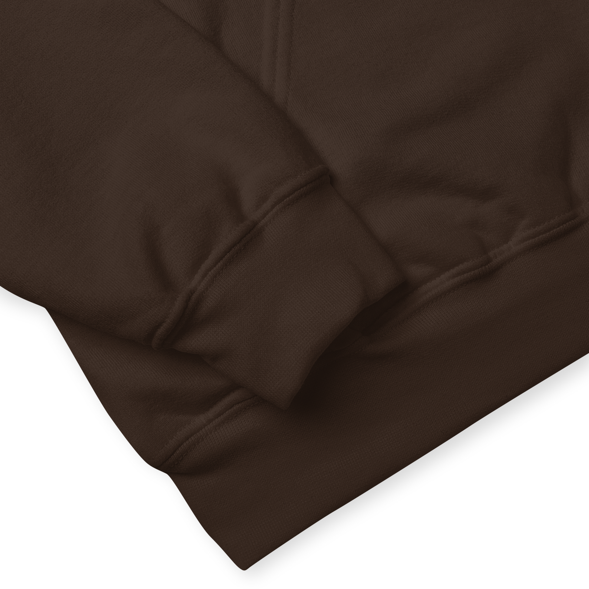 Close product details of a hoodie in dark chocolate brown by Boozy Fox