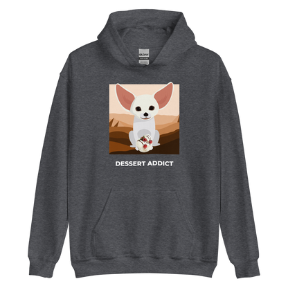Dark Heather Fennec Fox Hoodie featuring an adorable Dessert Addict graphic on the chest - Funny Graphic Fennec Fox Hoodies - Boozy Fox