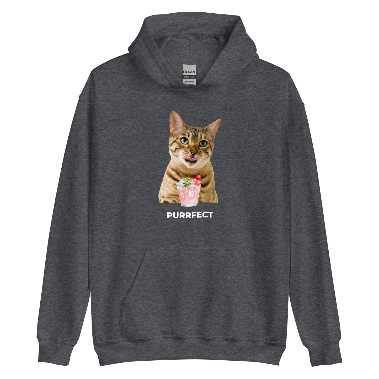 Dark Heather Cat Hoodie featuring an adorable Purrfect graphic on the chest - Funny Graphic Cat Hoodies - Boozy Fox