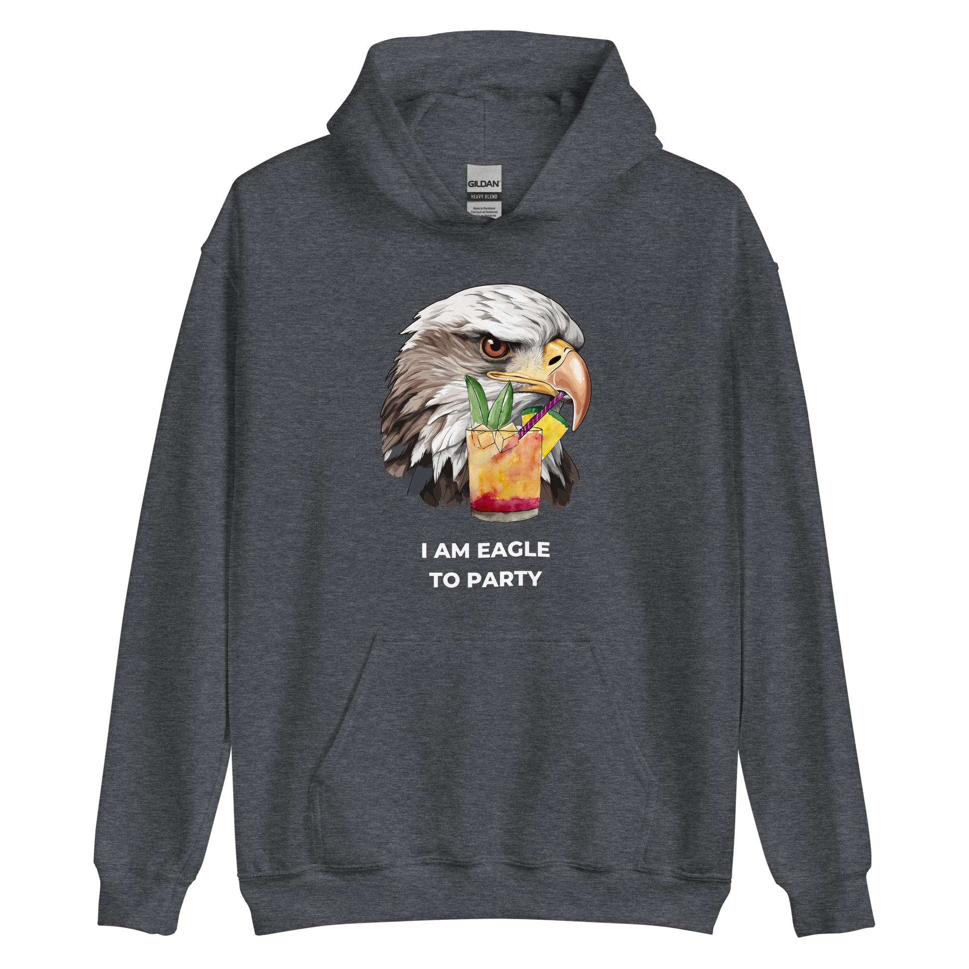 Dark Heather Eagle Hoodie featuring a captivating I Am Eagle To Party graphic on the chest - Funny Graphic Eagle Party Hoodies - Boozy Fox