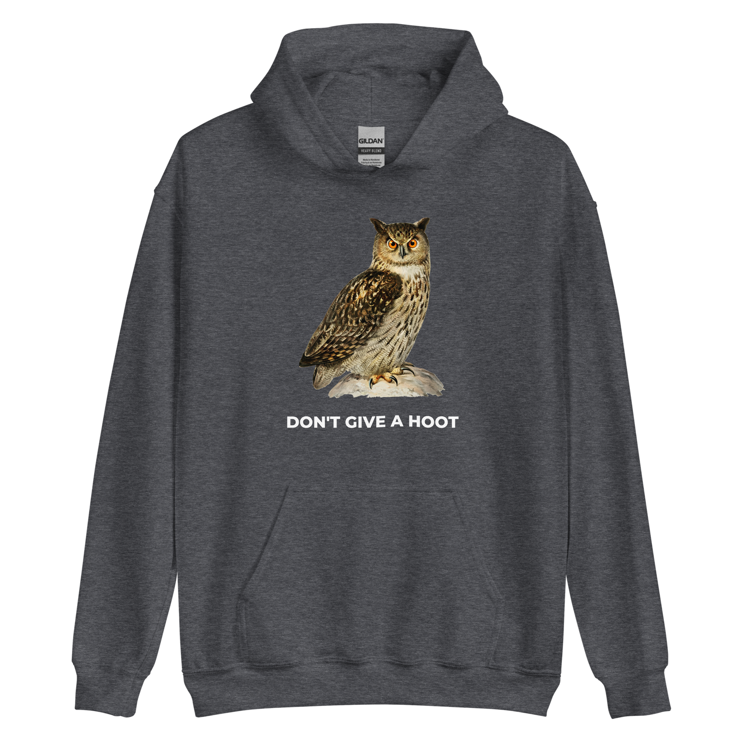 Dark Heather Owl Hoodie featuring a captivating Don't Give A Hoot graphic on the chest - Funny Graphic Owl Hoodies - Boozy Fox