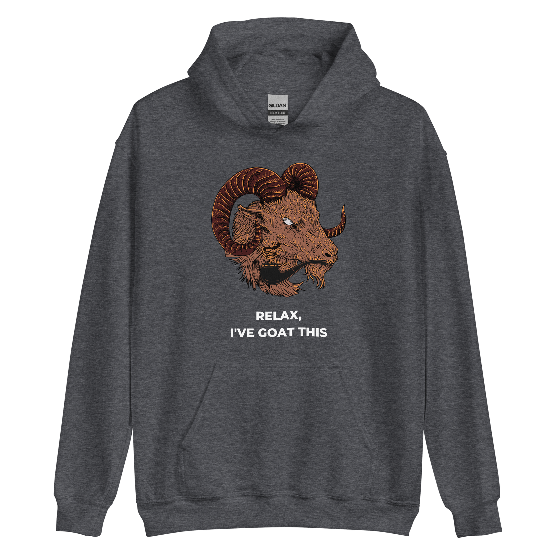 Dark Heather Goat Hoodie featuring a captivating Relax, I've Goat This graphic on the chest - Funny Graphic Goat Hoodies - Boozy Fox