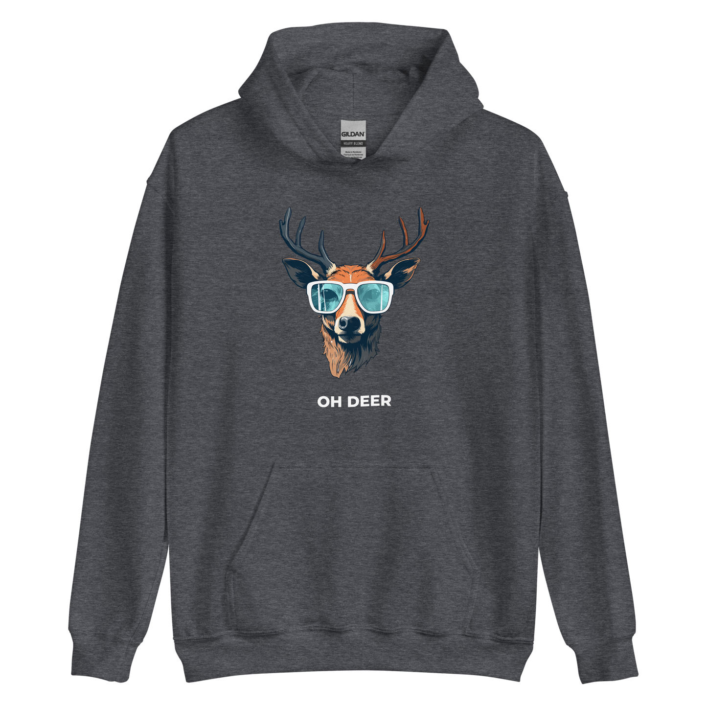 Dark Heather Deer Hoodie featuring a hilarious Oh Deer graphic on the chest - Funny Graphic Deer Hoodies - Boozy Fox