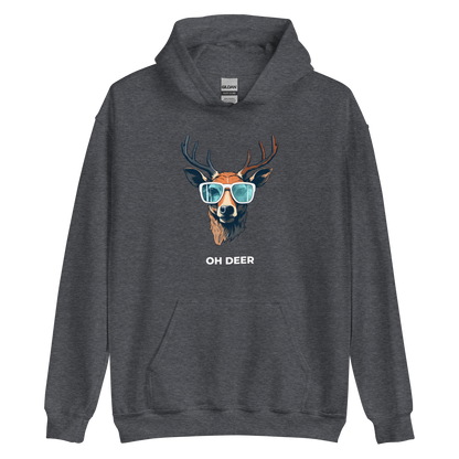 Dark Heather Deer Hoodie featuring a hilarious Oh Deer graphic on the chest - Funny Graphic Deer Hoodies - Boozy Fox