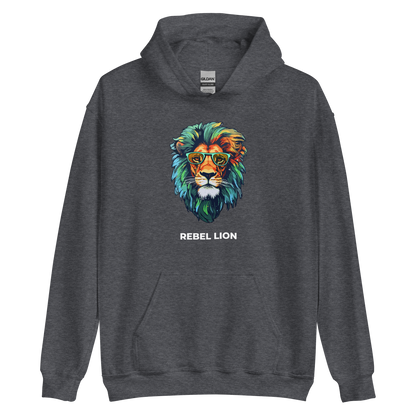 Dark Heather Lion Hoodie featuring a fierce Rebel Lion graphic on the chest - Funny Graphic Lion Hoodies - Boozy Fox