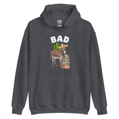Dark Heather Donkey Hoodie Featuring a Funny Bad Ass Donkey graphic on the chest - Funny Graphic Bad Ass Donkey Hoodies - Boozy Fox