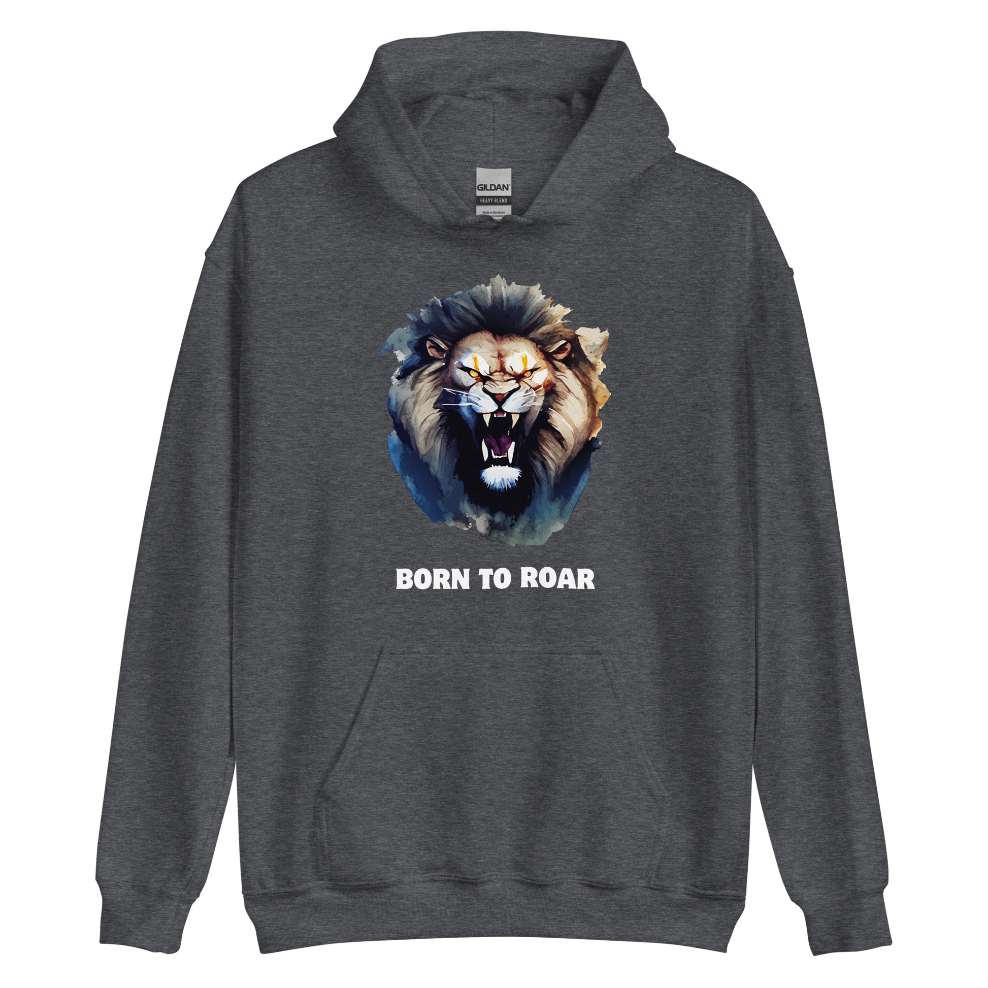 Funny Born to Roar Lion Hoodie in dark heather by Boozy Fox