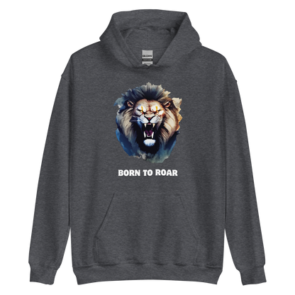 Funny Born to Roar Lion Hoodie in dark heather by Boozy Fox