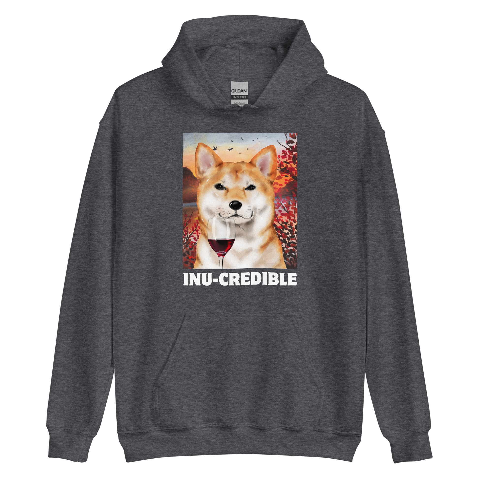 Funny Shiba Inu graphic hoodie in dark heather by Boozy Fox
