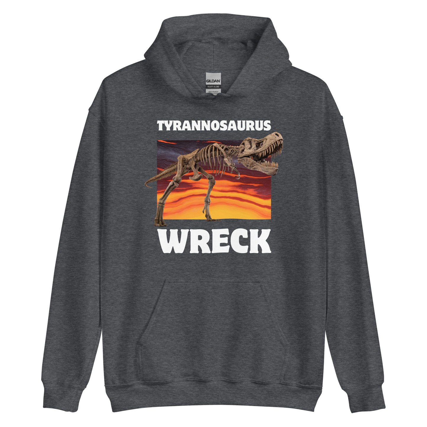 Funny Tyrannosaurus Wreck T-Rex Dinosaur graphic hoodie in dark heather by Boozy Fox