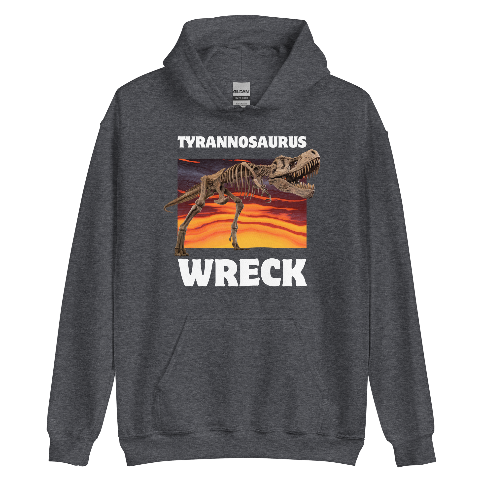 Funny Tyrannosaurus Wreck T-Rex Dinosaur graphic hoodie in dark heather by Boozy Fox
