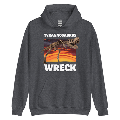 Funny Tyrannosaurus Wreck T-Rex Dinosaur graphic hoodie in dark heather by Boozy Fox