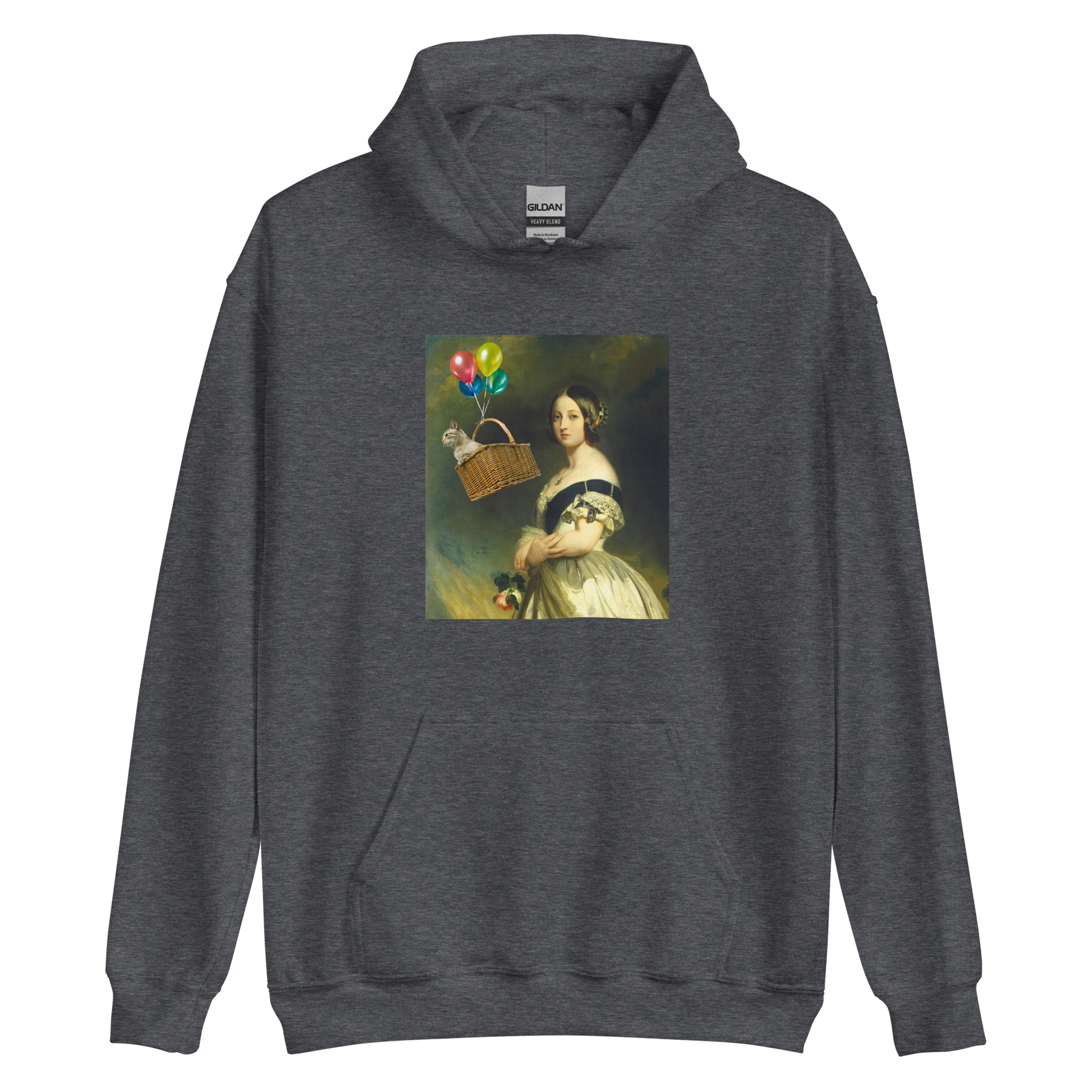Funny Young Queen Victoria graphic hoodie in dark heather by Boozy Fox