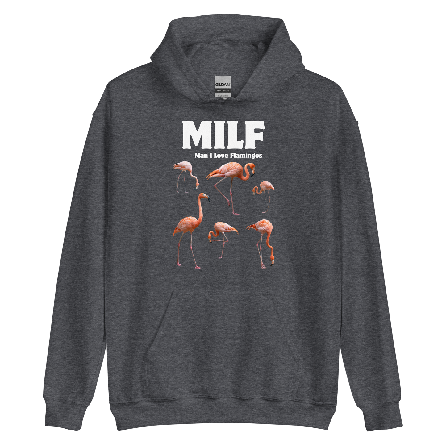 Funny Man I Love Flamingos graphic hoodie in dark heather by Boozy Fox