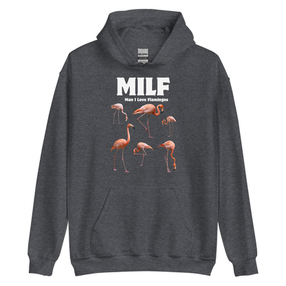 Funny Man I Love Flamingos graphic hoodie in dark heather by Boozy Fox