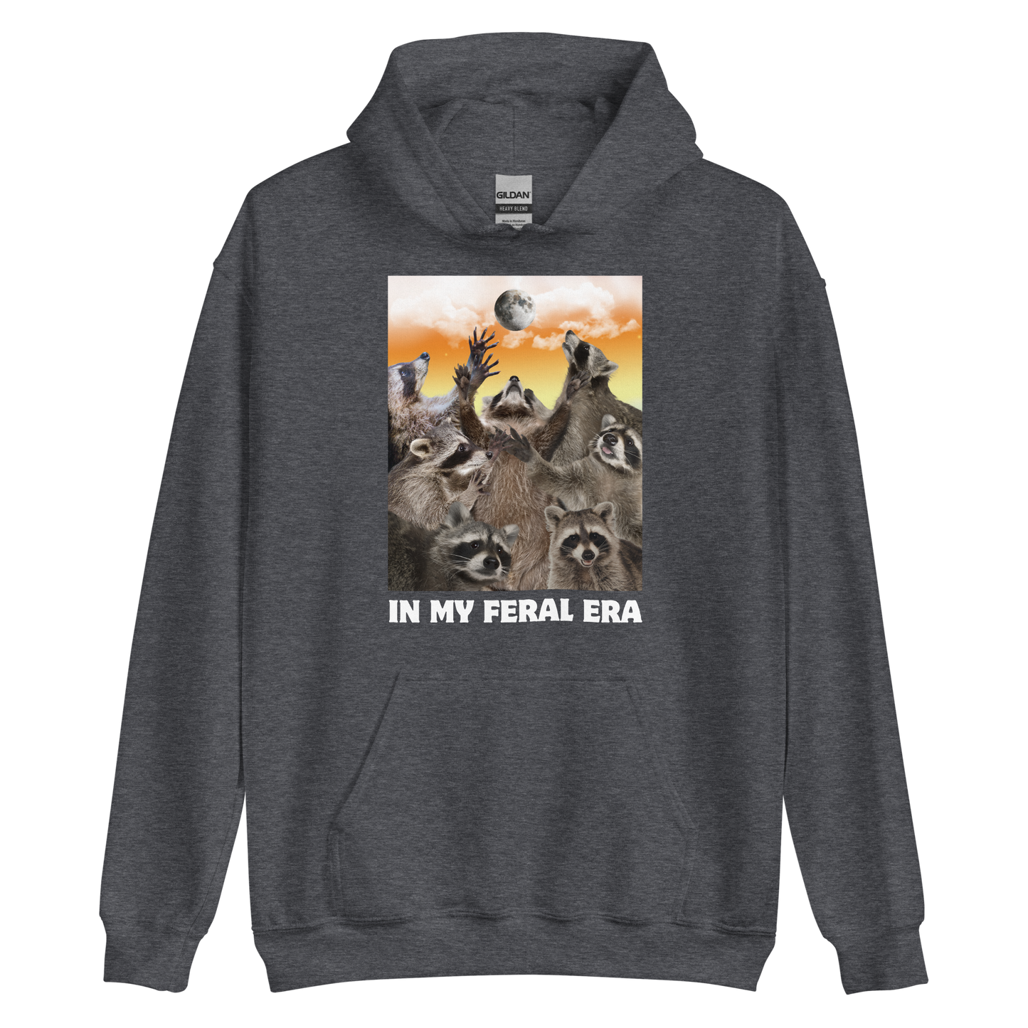 Funny In My Feral Era Raccoon graphic hoodie in dark heather by Boozy Fox