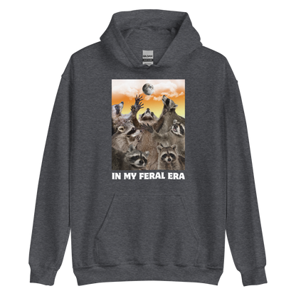 Funny In My Feral Era Raccoon graphic hoodie in dark heather by Boozy Fox