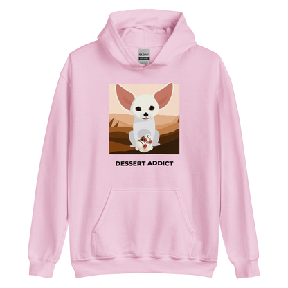 Light Pink Fennec Fox Hoodie featuring an adorable Dessert Addict graphic on the chest - Funny Graphic Fennec Fox Hoodies - Boozy Fox