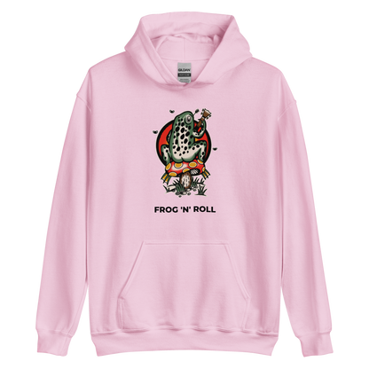 Light Pink Frog Hoodie featuring the hilarious Frog 'n' Roll graphic on the chest - Funny Graphic Frog Hoodies - Boozy Fox