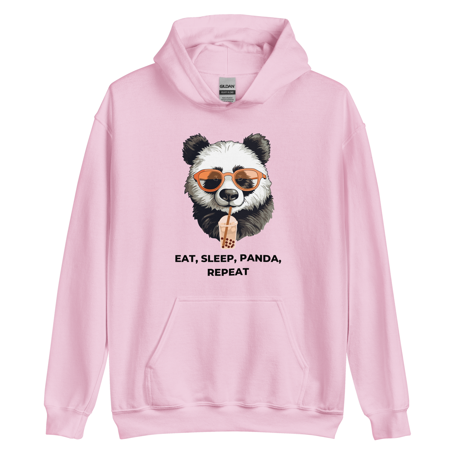Light Pink Panda Hoodie featuring the hilarious Eat, Sleep, Panda, Repeat graphic on the chest - Funny Graphic Panda Hoodies - Boozy Fox