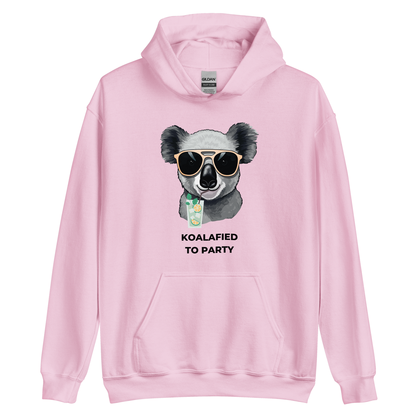 Light Pink Koala Hoodie featuring a captivating Koalafied To Party graphic on the chest - Funny Graphic Koala Hoodies - Boozy Fox