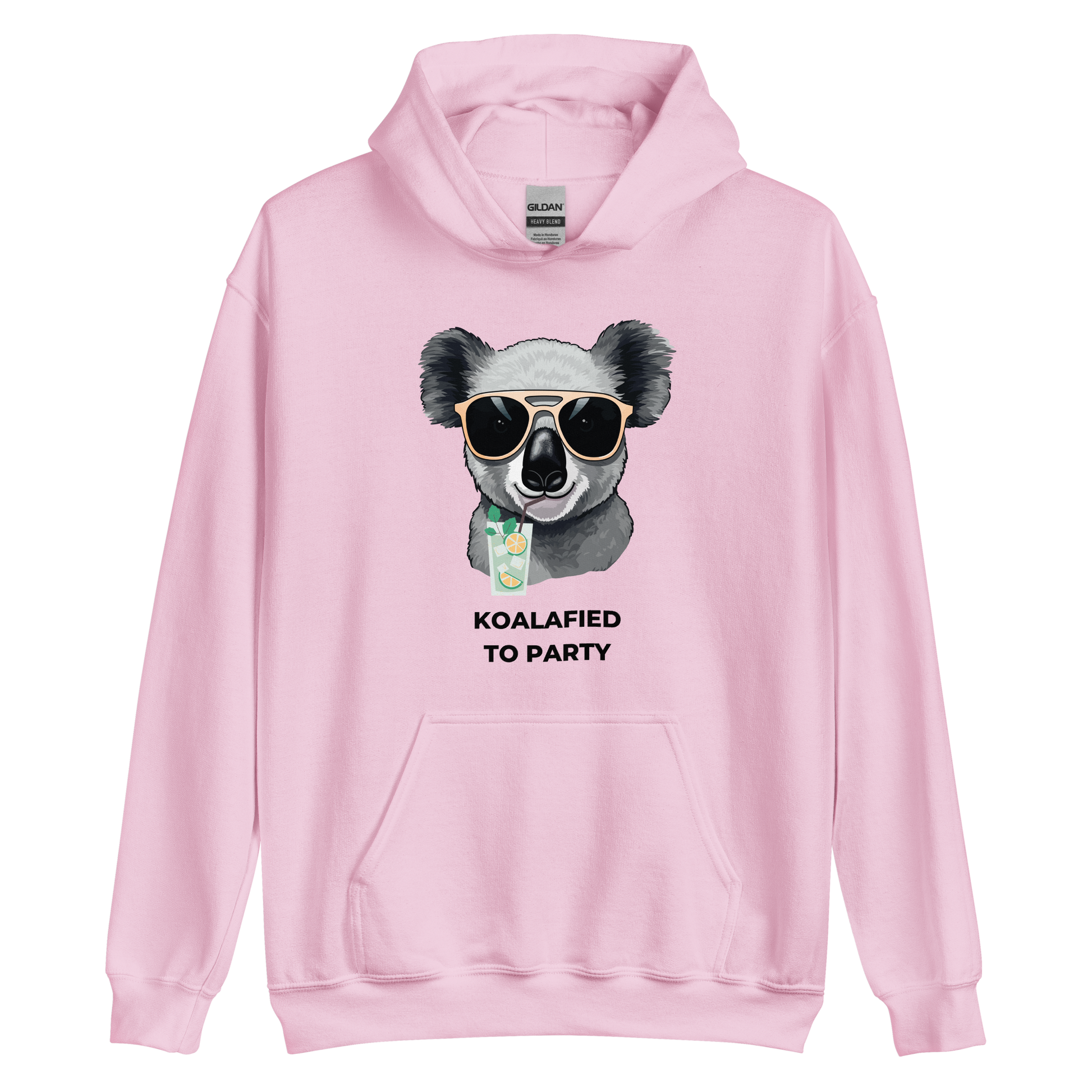 Light Pink Koala Hoodie featuring a captivating Koalafied To Party graphic on the chest - Funny Graphic Koala Hoodies - Boozy Fox
