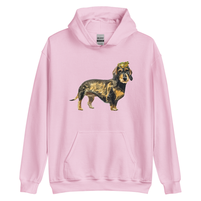 Light Pink Dachshund Hoodie featuring an adorable Frog on a Dachshund's Head graphic on the chest - Cute Graphic Dachshund Hoodies - Boozy Fox