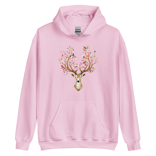 Light Pink Floral Red Deer Hoodie featuring a captivating Floral Red Deer graphic on the chest - Cute Graphic Deer Hoodies - Boozy Fox