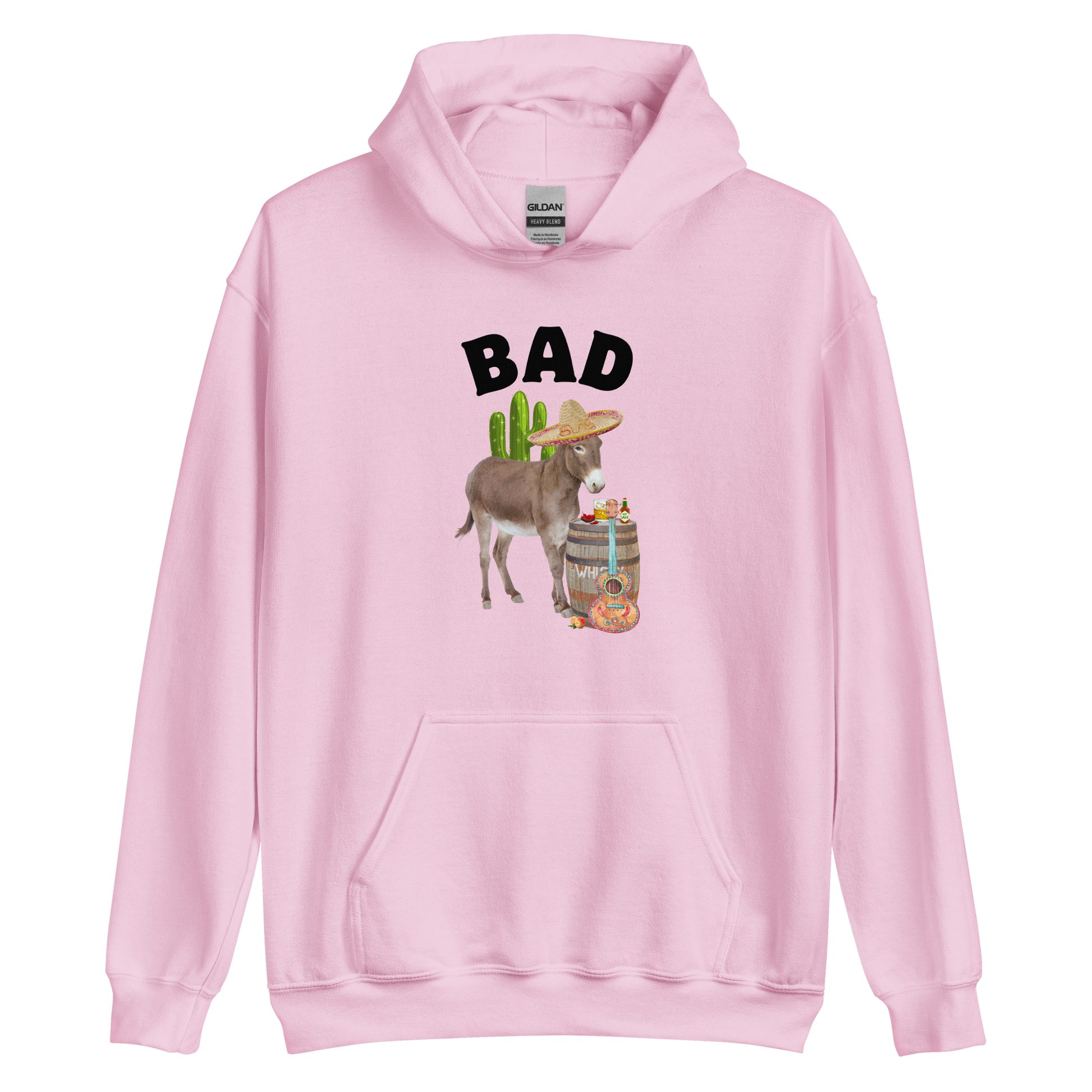 Light Pink Donkey Hoodie Featuring a Funny Bad Ass Donkey graphic on the chest - Funny Graphic Bad Ass Donkey Hoodies - Boozy Fox